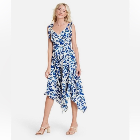 ALEXIS for Target // Blue Print Botanical Tie Strap Assymetrical Hem Dress - Picture 1 of 8